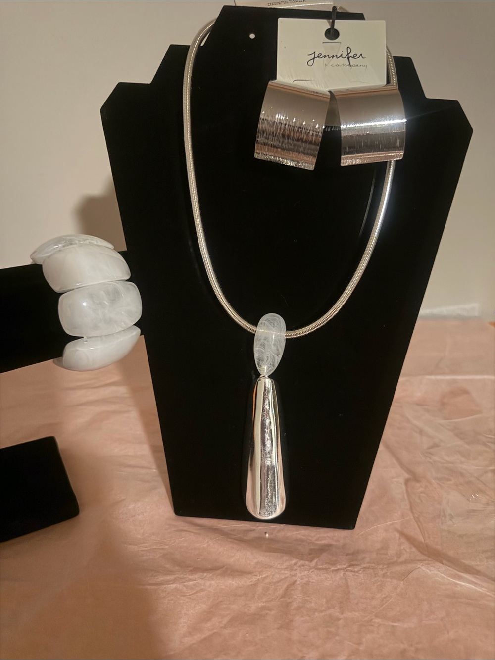 Silver Pendant Necklace with White Stone Accent